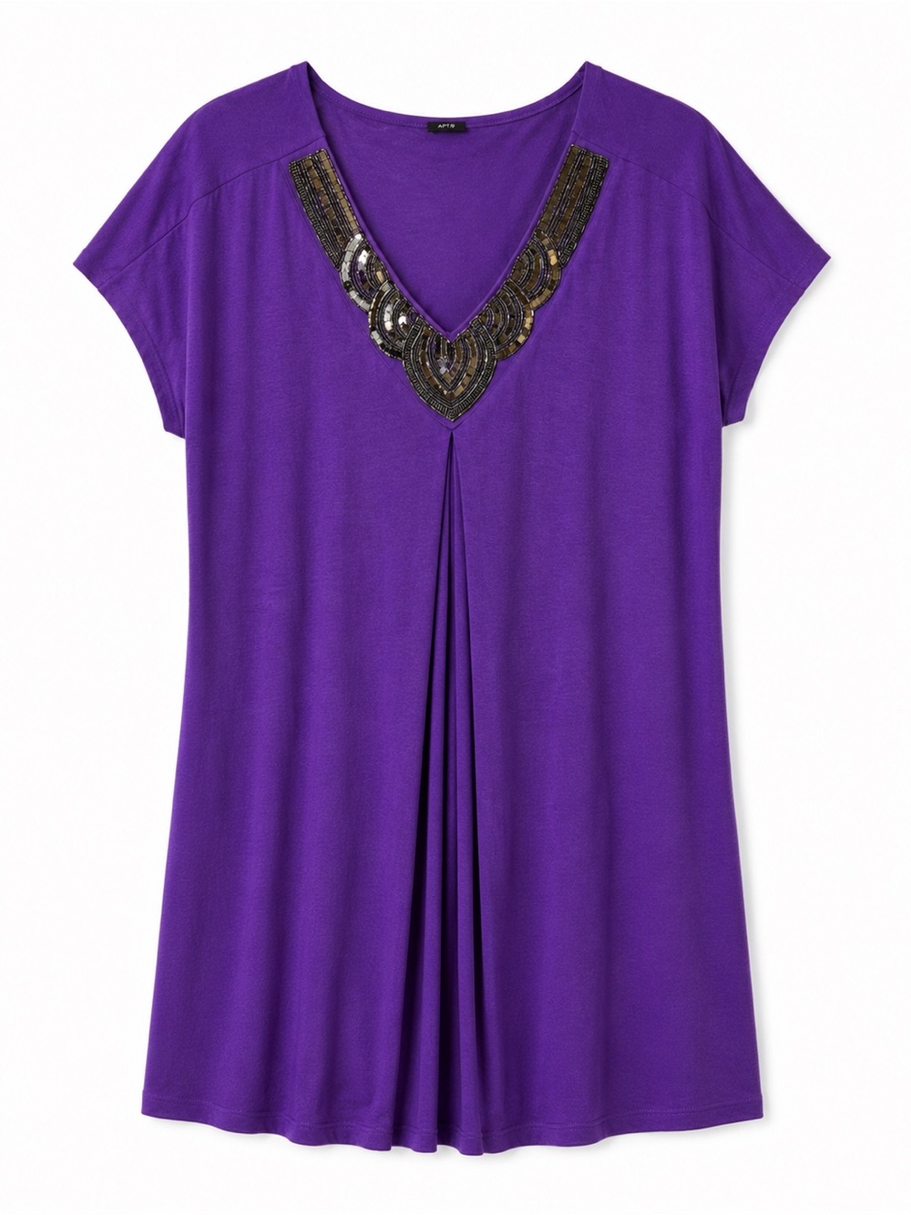 Purple & Silver Beaded V-Neck Women's Top by Apt. 9